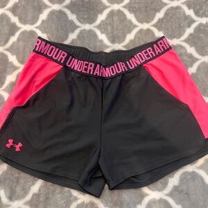 Under Armour Women's Black and Pink Athletic Shorts